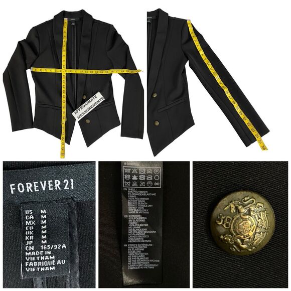 Forever 21 Blazer Women Medium Black Work Office Jacket Capsule Minimalist Basic - Picture 3 of 14